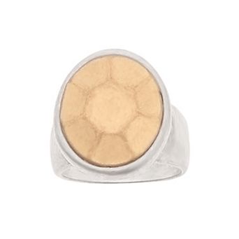 Bella Uno Fine Silver Plated Two-Tone Faceted Signet Ring