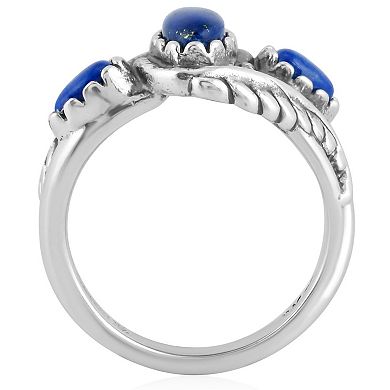 Southwest Spirit® Sterling Silver Lapis Lazuli 3-Stone Leaf Ring