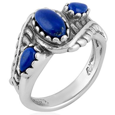 Southwest Spirit® Sterling Silver Lapis Lazuli 3-Stone Leaf Ring