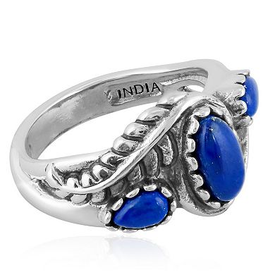 Southwest Spirit® Sterling Silver Lapis Lazuli 3-Stone Leaf Ring
