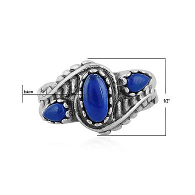 Southwest Spirit® Sterling Silver Lapis Lazuli 3-Stone Leaf Ring