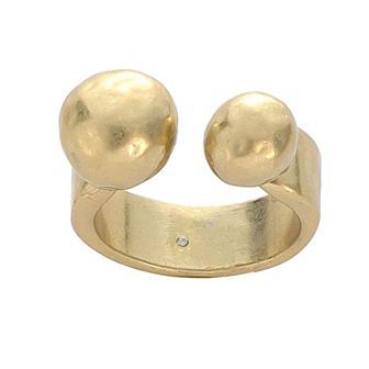 Bella Uno Fine Silver Plated Worn Gold Tone Double Ball Open Ring