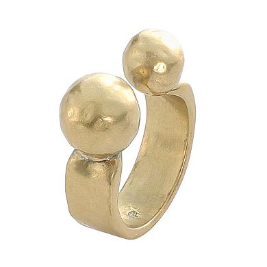 Bella Uno Fine Silver Plated Worn Gold Tone Double Ball Open Ring
