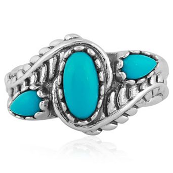 Southwest Spirit® Sterling Silver Turquoise 3-Stone Leaf Ring
