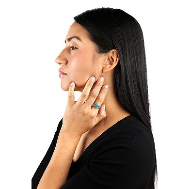 Southwest Spirit Sterling Silver Turquoise 3-Stone Leaf Ring