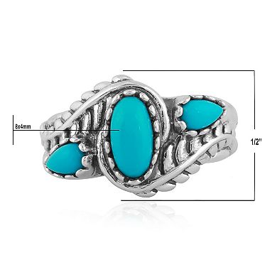 Southwest Spirit Sterling Silver Turquoise 3-Stone Leaf Ring