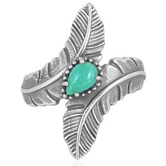 Southwest Spirit® Sterling Silver Green Turquoise Feather Ring