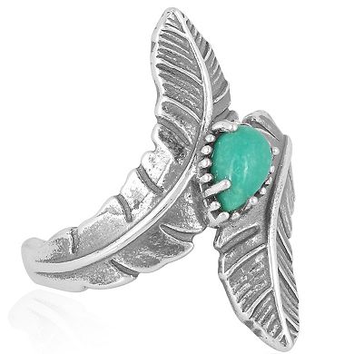 Southwest Spirit® Sterling Silver Green Turquoise Feather Ring