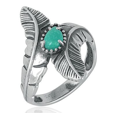 Southwest Spirit® Sterling Silver Green Turquoise Feather Ring