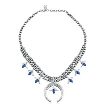 Southwest Spirit® Sterling Silver Lapis Lazuli Squash Blossom Necklace with Oval Stones