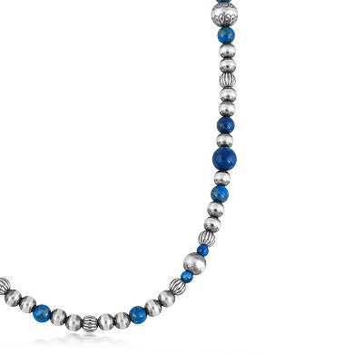 Southwest Spirit Sterling Silver Graduated Lapis Lazuli Beaded Necklace