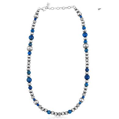 Southwest Spirit Sterling Silver Graduated Lapis Lazuli Beaded Necklace