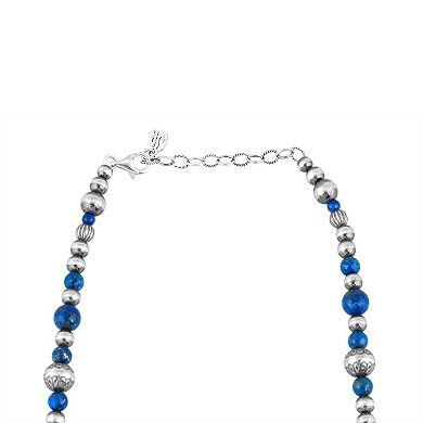 Southwest Spirit Sterling Silver Graduated Lapis Lazuli Beaded Necklace