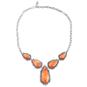 Southwest Spirit® Sterling Silver Spiny Oyster Squash Blossom Necklace with Domed Shells