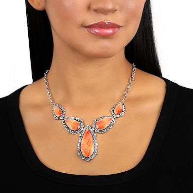 Southwest Spirit Sterling Silver Spiny Oyster Squash Blossom Necklace with Domed Shells