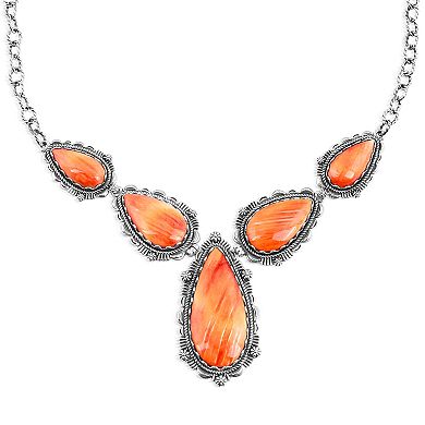 Southwest Spirit Sterling Silver Spiny Oyster Squash Blossom Necklace with Domed Shells