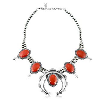 Southwest Spirit® Sterling Silver Spiny Oyster Squash Blossom Necklace with Smooth Finish