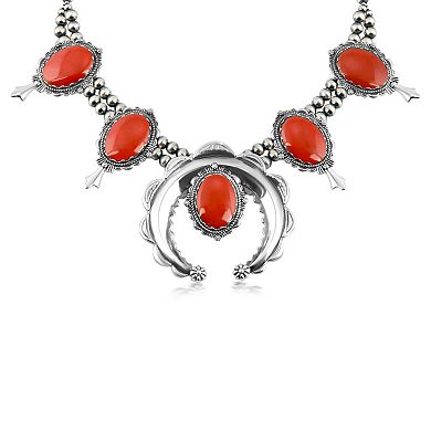 Southwest Spirit Sterling Silver Spiny Oyster Squash Blossom Necklace with Smooth Finish