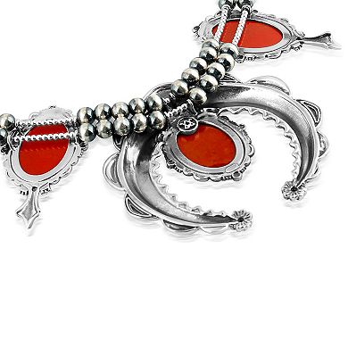 Southwest Spirit Sterling Silver Spiny Oyster Squash Blossom Necklace with Smooth Finish