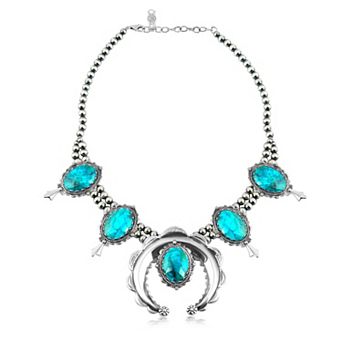 Southwest Spirit® Sterling Silver Chrysocolla Squash Blossom Necklace
