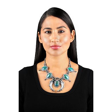 Southwest Spirit Sterling Silver Chrysocolla Squash Blossom Necklace