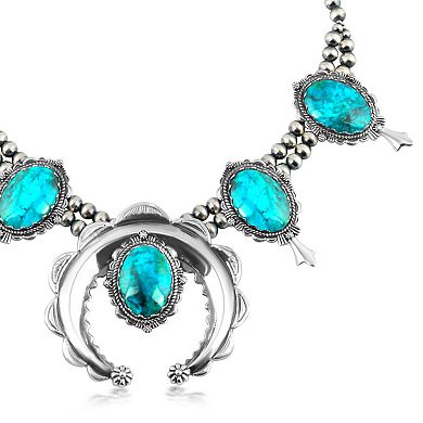 Southwest Spirit Sterling Silver Chrysocolla Squash Blossom Necklace