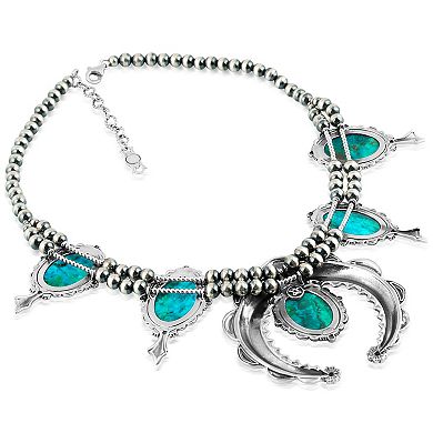 Southwest Spirit Sterling Silver Chrysocolla Squash Blossom Necklace