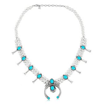 Southwest Spirit® Sterling Silver Teardrop Turquoise Squash Blossom Necklace
