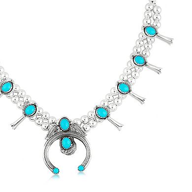 Southwest Spirit Sterling Silver Teardrop Turquoise Squash Blossom Necklace