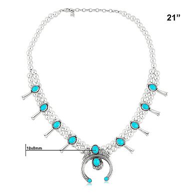 Southwest Spirit Sterling Silver Teardrop Turquoise Squash Blossom Necklace