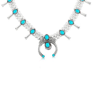Southwest Spirit Sterling Silver Teardrop Turquoise Squash Blossom Necklace