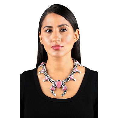 Southwest Spirit Sterling Silver Rhodonite Squash Blossom Necklace