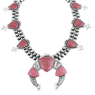 Southwest Spirit Sterling Silver Rhodonite Squash Blossom Necklace