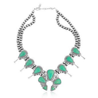 Southwest Spirit® Sterling Silver Green Turquoise Squash Blossom Necklace