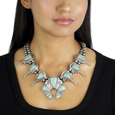 Southwest Spirit Sterling Silver Green Turquoise Squash Blossom Necklace