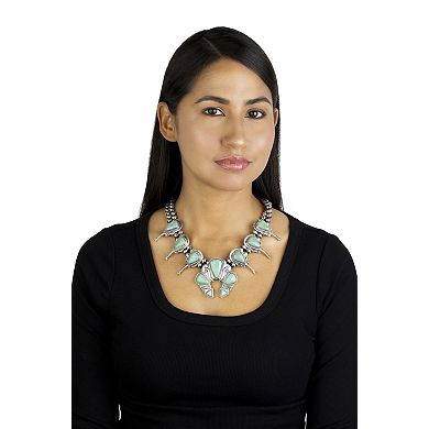 Southwest Spirit Sterling Silver Green Turquoise Squash Blossom Necklace
