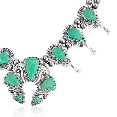 Southwest Spirit Sterling Silver Green Turquoise Squash Blossom Necklace