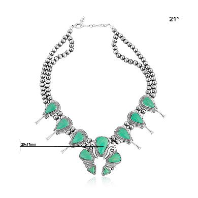 Southwest Spirit Sterling Silver Green Turquoise Squash Blossom Necklace