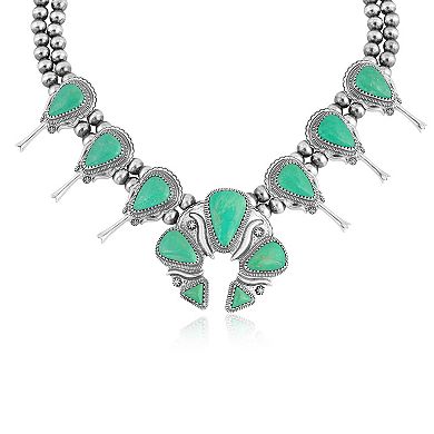 Southwest Spirit Sterling Silver Green Turquoise Squash Blossom Necklace