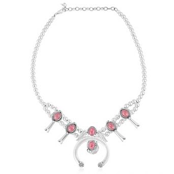 Southwest Spirit® Sterling Silver Rhodonite Squash Blossom Necklace