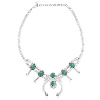 Southwest Spirit® Sterling Silver Oval Green Turquoise Squash Blossom Necklace