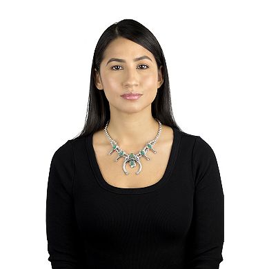 Southwest Spirit Sterling Silver Oval Turquoise Squash Blossom Necklace
