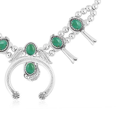 Southwest Spirit Sterling Silver Oval Turquoise Squash Blossom Necklace
