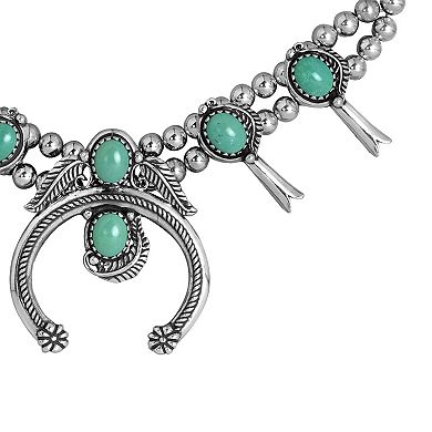 Southwest Spirit Sterling Silver Oval Turquoise Squash Blossom Necklace