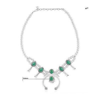 Southwest Spirit Sterling Silver Oval Turquoise Squash Blossom Necklace
