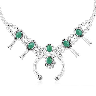 Southwest Spirit Sterling Silver Oval Turquoise Squash Blossom Necklace