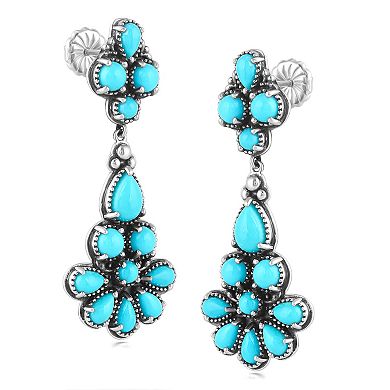 Southwest Spirit Sterling Silver Turquoise Flower Earrings