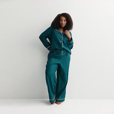Plus Size Sonoma Goods For Life® 2-pc. Woven Notch Pajama Top & Pajama Bottoms Set