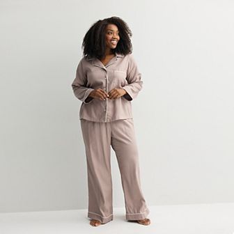 Plus Size Sonoma Goods For Life® 2 pc Woven Notch Pajama Top & Pajama Bottoms Set