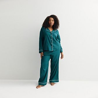 Plus Size Sonoma Goods For Life® 2 pc Woven Notch Pajama Top & Pajama Bottoms Set